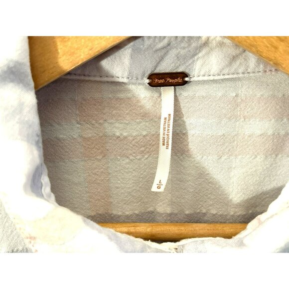 Free People Loveland Purple Pink Plaid Button Up Shirt Large Frayed Hem Preppy - Picture 4 of 6